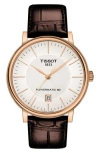 Tissot Premium Carson Powermatic 80 Leather Strap Watch, 40mm In Brown/silver/rose Gold