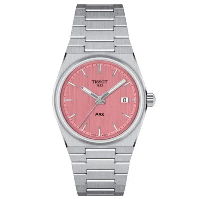 Pre-owned Tissot Prx 35mm Pink Dial Stainless Steel Bracelet Watch T1372101133100
