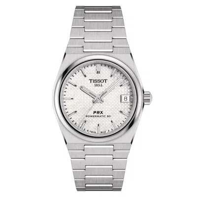 Pre-owned Tissot Prx 35mm Powermatic 80 White Mother Of Pearl Unisex Watch T1372071111100