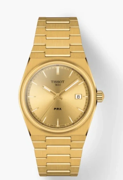Pre-owned Tissot Prx 35mm Quartz Gold Stainless Steel Men's Watch T1372103302100