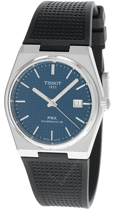 Pre-owned Tissot Prx 40mm Powermatic 80 Blue Dial Rubber Men's Watch T137.407.17.041.00