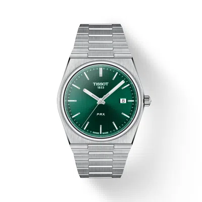 Pre-owned Tissot Prx 40mm Quartz Green Dial Steel Men's Watch T1374101109100