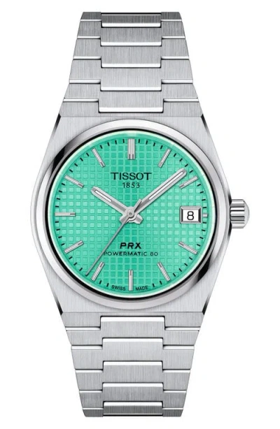 Tissot Light Green T137.407.11.091.01 Prx 40 Stainless-steel Automatic Watch In Silver/ Light Green