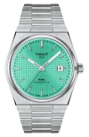 Tissot Men's Swiss Automatic Prx Powermatic 80 Stainless Steel Bracelet Watch 40mm In Silver/ Light Green