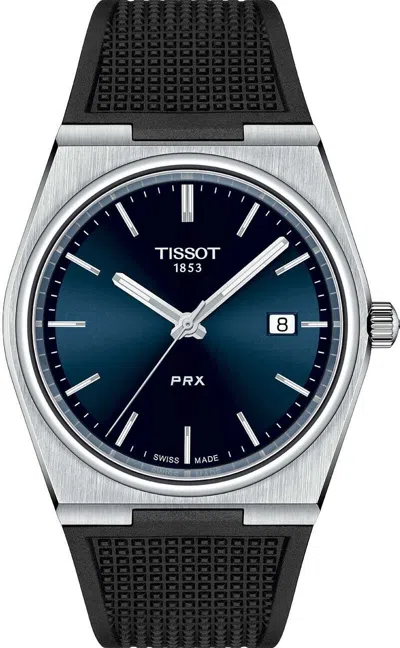 Pre-owned Tissot Prx Blue Dial Black Rubber Strap Men's Watch T1374101704100