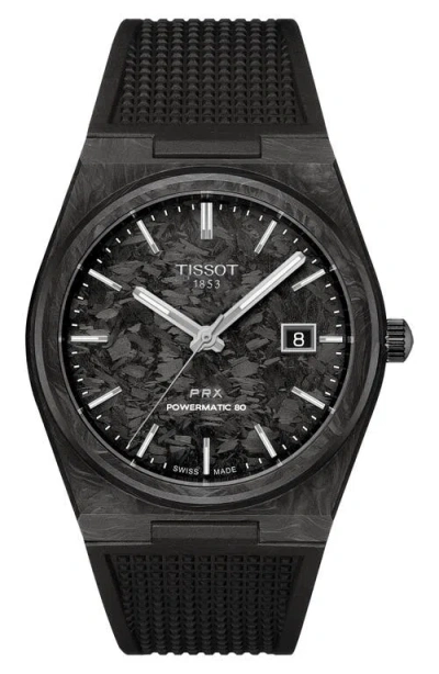 Tissot Prx Gts Powermatic 80 Rubber Strap Watch, 40mm In Black Carbon
