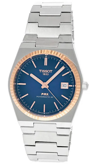 Pre-owned Tissot Prx Powermatic 18k Rose Gold Bezel Ss Men's Watch T931.407.41.041.00