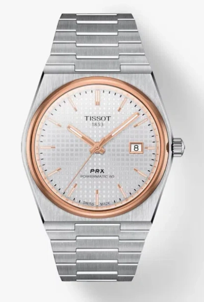 Pre-owned Tissot Prx Powermatic 80 40mm Silver Dial Grey Strap Men's Watch T1374072103100