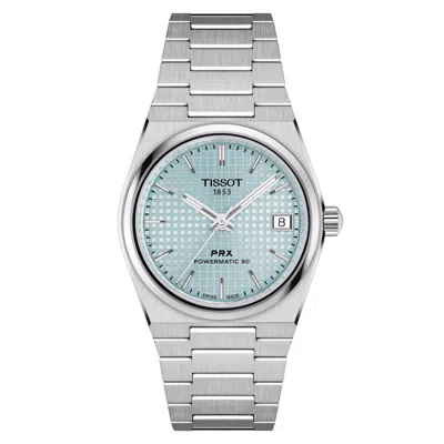 Pre-owned Tissot Prx Powermatic 80 Automatic 35mm Ice Blue Dial T1372071135100 A.d.