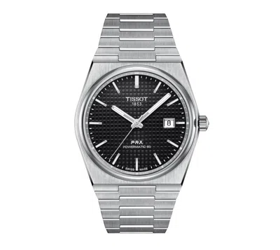 Pre-owned Tissot Prx Powermatic 80 Black Dial Grey Strap Men's Watch T1374071105100