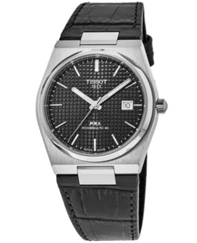 Pre-owned Tissot Prx Powermatic 80 Black Dial Leather Men's Watch T137.407.16.051.00