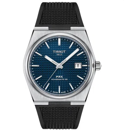 Pre-owned Tissot Prx Powermatic 80 Blue Dial Rubber Strap 40mm Men's Watch T1374071704100
