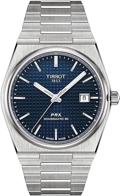 Pre-owned Tissot Prx Powermatic 80 Blue Dial Steel Men's Watch T1374071104100