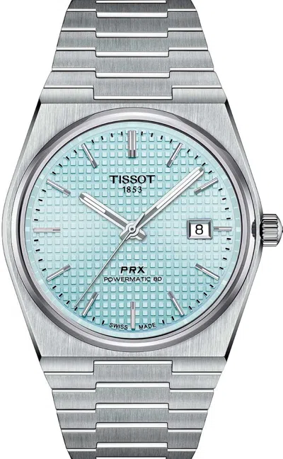Pre-owned Tissot Prx Powermatic 80 Ice Blue 40mm Stainless Steel T1374071135100
