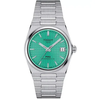 Pre-owned Tissot Prx Powermatic 80 Mint Green Dial 35mm Unisex Watch T1372071109101
