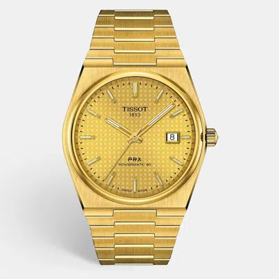 Pre-owned Tissot Prx Powermatic 80 T137.407.33.021.00 Champagne Dial Yellow Gold Pvd Coated Stainless Steel Men's Wri