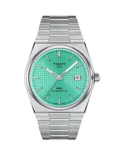 Tissot Men's Swiss Automatic Prx Powermatic 80 Stainless Steel Bracelet Watch 40mm In Silver/ Light Green