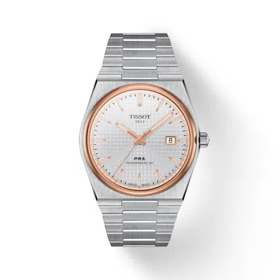Pre-owned Tissot Prx Powermatic 80 White Dial Watch T137.407.21.031.00 Pvd Rose Gold Bezel
