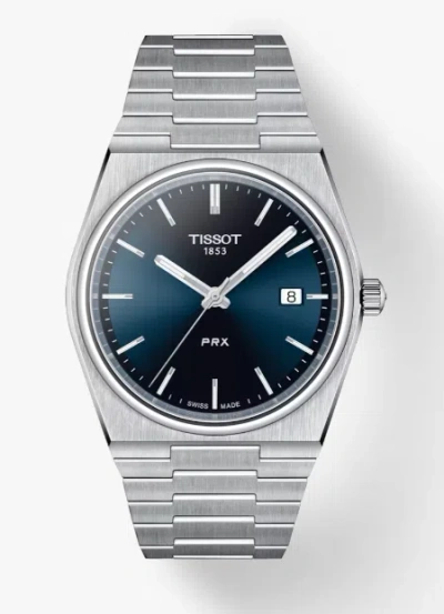 Pre-owned Tissot Prx Quartz Blue Dial Men's Stainless Steel Bracelet T1374101104100