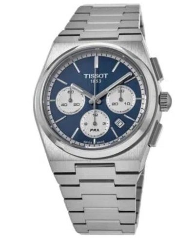Pre-owned Tissot Prx T-classic Chronograph Blue Dial 27 Jewels Automatic 100m Mens Watch