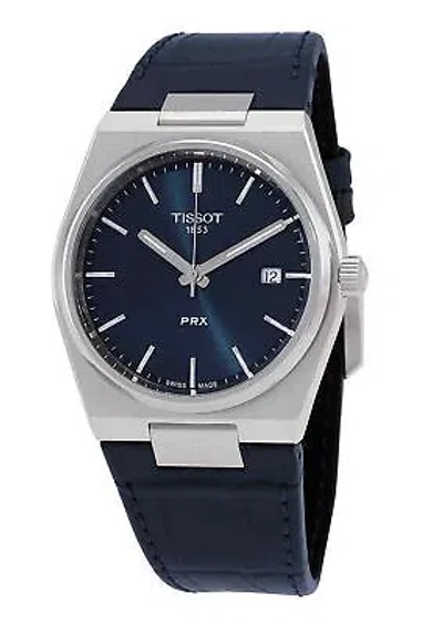 Pre-owned Tissot Prx T-classic Swiss Made Leather Strap Blue Dial Quartz 100m Mens Watch