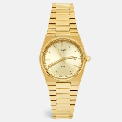 Pre-owned Tissot Prx T137.210.33.021.00 Champagne Dial Gold Pvd Coated Stainless Steel Women's Wristwatch 35 Mm