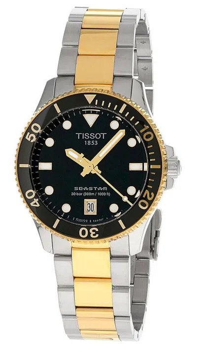 Pre-owned Tissot Seastar 1000 36mm Ss Black Dial Two-tone Women's Watch T120.210.22.051.00