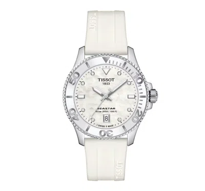 Pre-owned Tissot Seastar 1000 36mm White Mother Of Pearl Dial Lady Watch T1202101711600