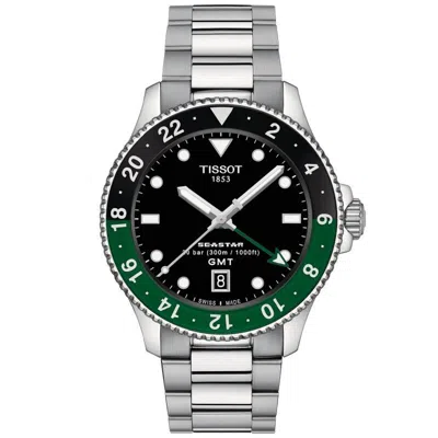 Pre-owned Tissot Seastar 1000 40mm Quartz Gmt Black-green Men's Watch T1208521105100