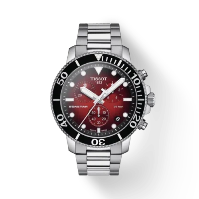Pre-owned Tissot Seastar 1000 Chrono 45.5mm Red Dial Ss Men's Watch T120.417.11.421.00