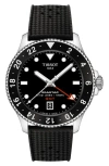 Tissot Men's Swiss Seastar 1000 Gmt Black Rubber Strap Watch 40mm In Black