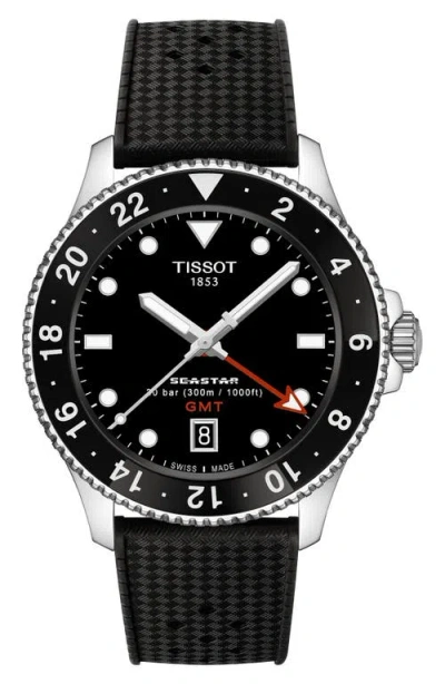 Tissot Men's Swiss Seastar 1000 Gmt Black Rubber Strap Watch 40mm