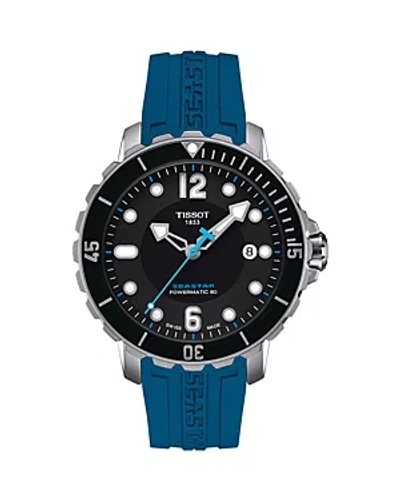 Tissot Men's Swiss Automatic Seastar 1000 Caribbean Special Edition Blue Rubber Strap Watch 42mm In Black/blue