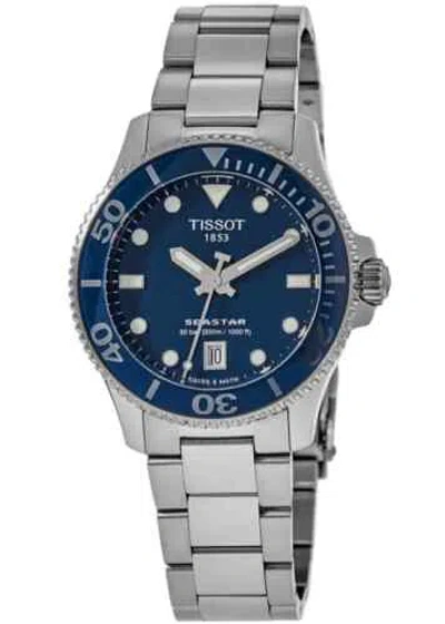 Pre-owned Tissot Seastar 1000 Quartz Blue Dial 36 Mm Ladies Watch T1202101104100 In Silver-tone