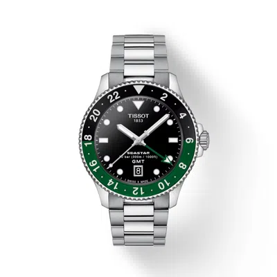 Pre-owned Tissot Seastar 1000 Quartz Gmt 40mm Black Dial Watch T120.852.11.051.00
