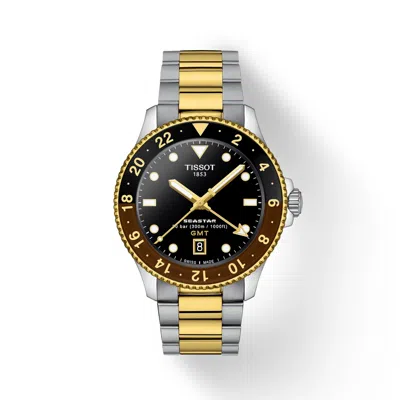 Pre-owned Tissot Seastar 1000 Quartz Gmt 40mm Black Dial Watch T120.852.22.051.00
