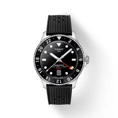 Pre-owned Tissot Seastar 1000 Quartz Gmt Stainless Steel Men's Watch T1208521705100