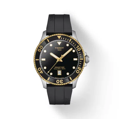 Pre-owned Tissot Seastar 1000 Quartz Two Tone Black Rubber 40mm Diver Watch T120410270510
