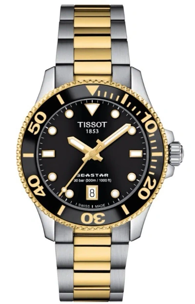 Pre-owned Tissot Seastar 1000 Stainless Steel Black Dial Round Men's Watch T1202102205100