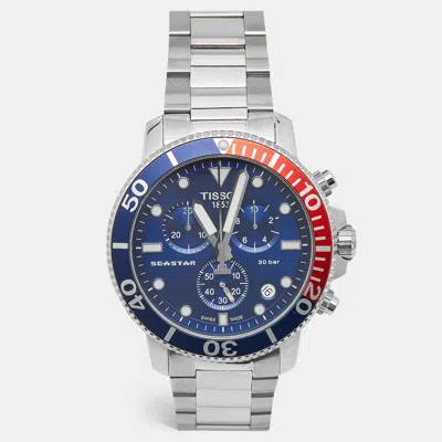 Pre-owned Tissot Seastar 1000 T120.417.11.041.03 Blue Dial Stainless Steel Men's Wristwatch 45.50 Mm In Silver