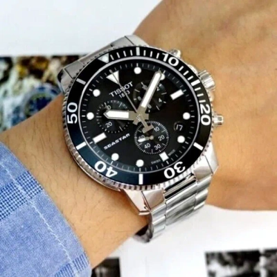 Pre-owned Tissot Seastar 1000 T120.417.11.051.00 Quartz Chronograph Black Dial Men's Watch