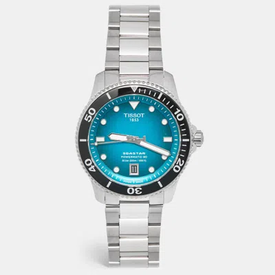 Pre-owned Tissot Seastar 1000 T120.807.11.091.00 Graded Turquoise-black Dial Stainless Steel Men's Wristwatch 40 Mm In Silver
