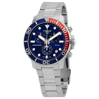 Pre-owned Tissot Seastar Chronograph Quartz Blue Dial Pepsi Bezel Men's Watch