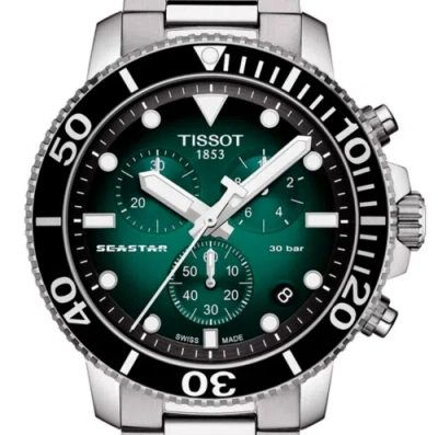 Pre-owned Tissot Seastar Chronograph Quartz Green Dial Men's Watch T120.417.11.091.01