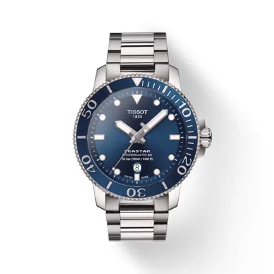 Pre-owned Tissot Seastar Powermatic 80 Blue Dial Stainless Steel Watch T1204071104103