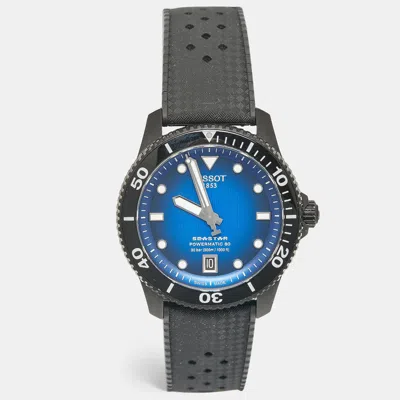 Pre-owned Tissot Seastar T120.807.37.041.00 Blue Dial Pvd Coated Stainless Steel Rubber Men's Wristwatch 40 Mm In Black