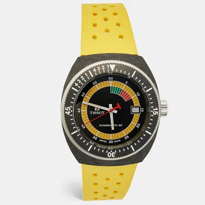 Pre-owned Tissot Sideral S T145.407.97.057.00 Black Dial Two Tone Stainless Steel Rubber Men's Wristwatch 41 Mm In Yellow