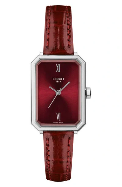 Tissot Srv Leather Strap Watch, 21.8mm In Red