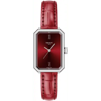 Tissot Srv Red Dial Leather Strap Women's Watch T160.110.16.423.00 In Silver