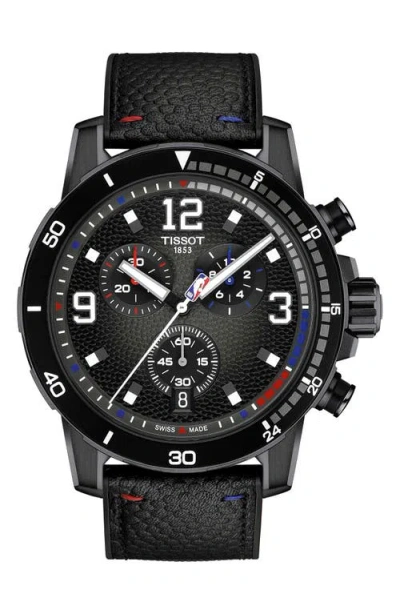 Tissot Supersport Nba Special Edition Chronograph Leather Strap Watch, 45.5mm In Black